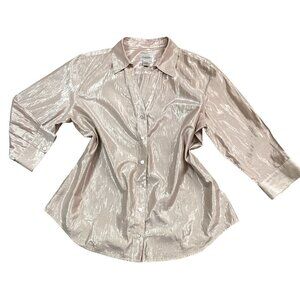 Chico's 3 (XL/16) Dressy Cotton Metallic Silk Button Up Top 60Y
